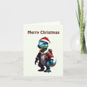 Tarjeta Dinosaurio de los Navidades azules
