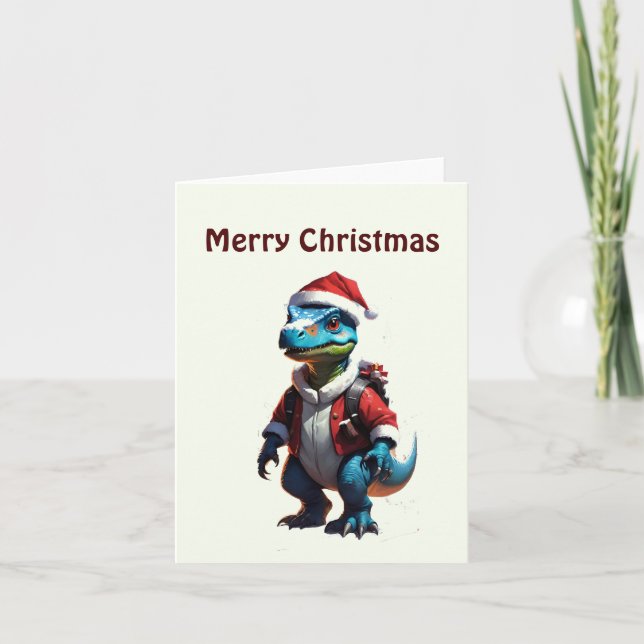 Tarjeta Dinosaurio de los Navidades azules (Anverso)