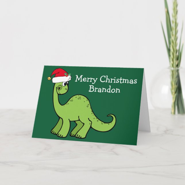 Tarjeta Dinosaurio de Navidades curados en verde Personali (Anverso)