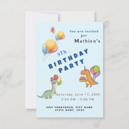 Tarjeta Dinosaurio dino fiesta niños cumpleaños azul diver