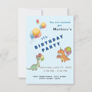 Tarjeta Dinosaurio dino fiesta niños cumpleaños azul diver