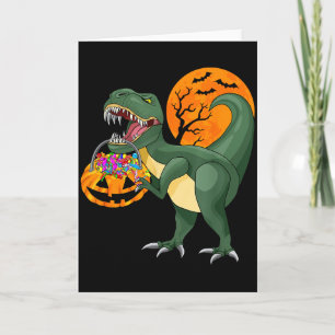 Tarjeta Dinosaurio divertido de Halloween Calabaza Y T Rex