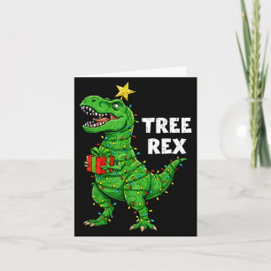 Tarjeta Dinosaurio divertido de Navidad árbol rex dino san
