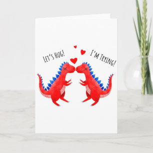 Tarjeta Dinosaurio divertido del día de San Valentín abraz