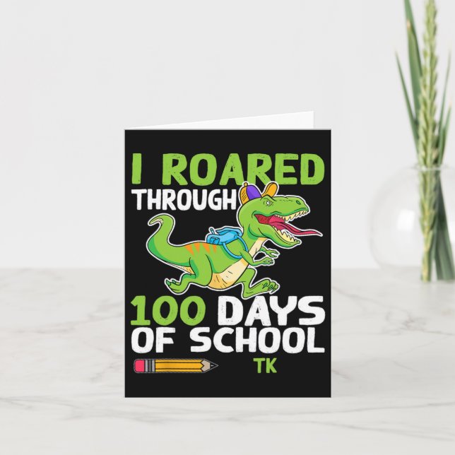 Tarjeta Dinosaurio divertido que recorrí 100 Días De Escue (Anverso)