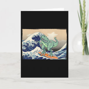 Tarjeta Dinosaurio Divertido, T Rex Surfando, Arte de Dino
