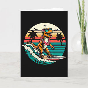 Tarjeta Dinosaurio Divertido Tabla de Surf Playa Verano Su