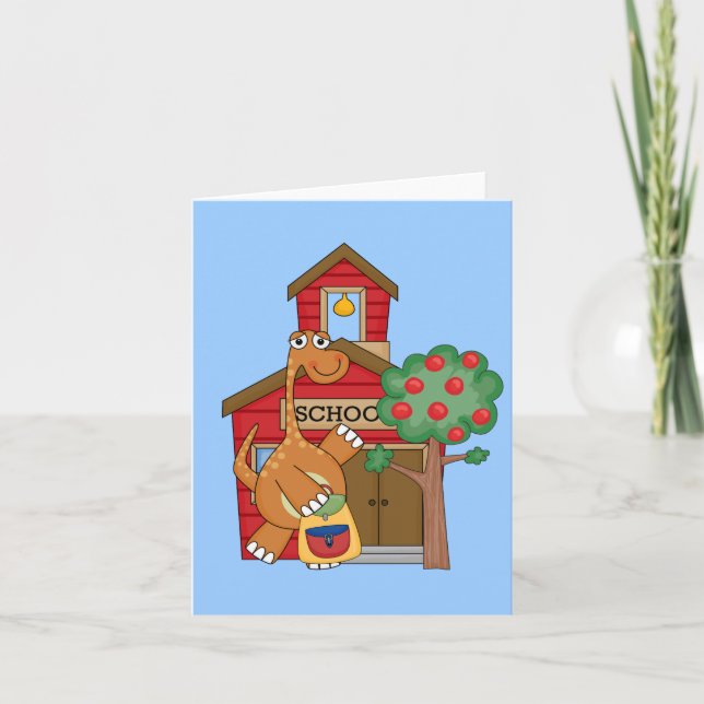 Tarjeta Dinosaurio en camisetas y regalos escolares (Anverso)