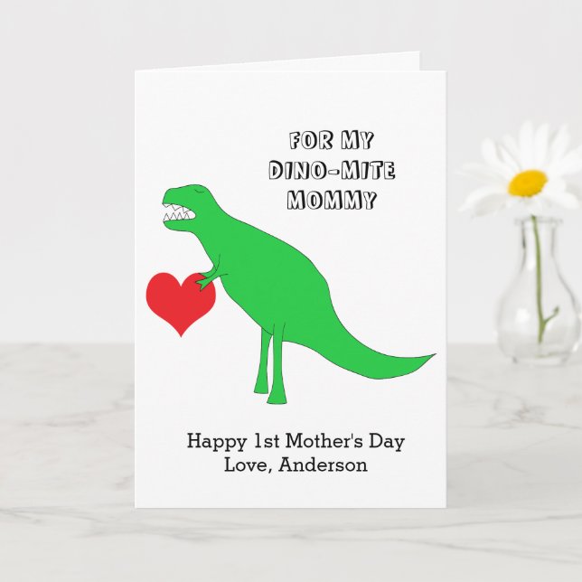 Tarjeta Dinosaurio feliz primer día de la madre desde el n (Planta pequeña)