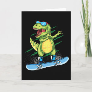 Tarjeta Dinosaurio genial haciendo snowboard y dab T Rex n