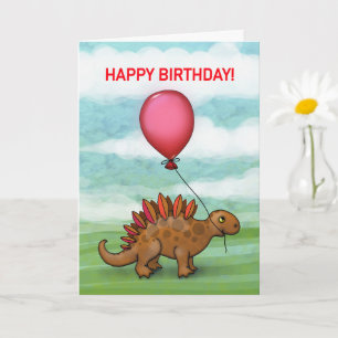 Tarjeta Dinosaurio lindo con globo rojo