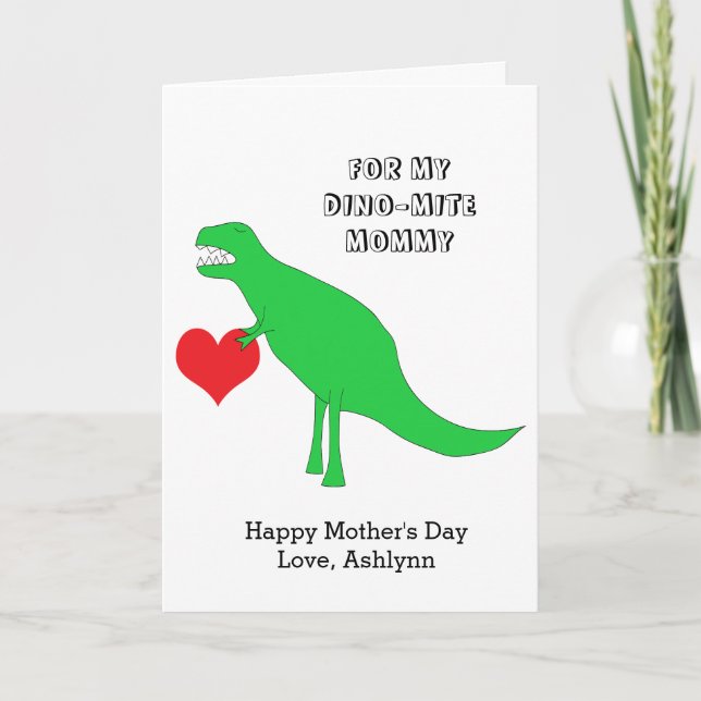 Tarjeta Dinosaurio lindo feliz día de la madre desde el ni (Anverso)
