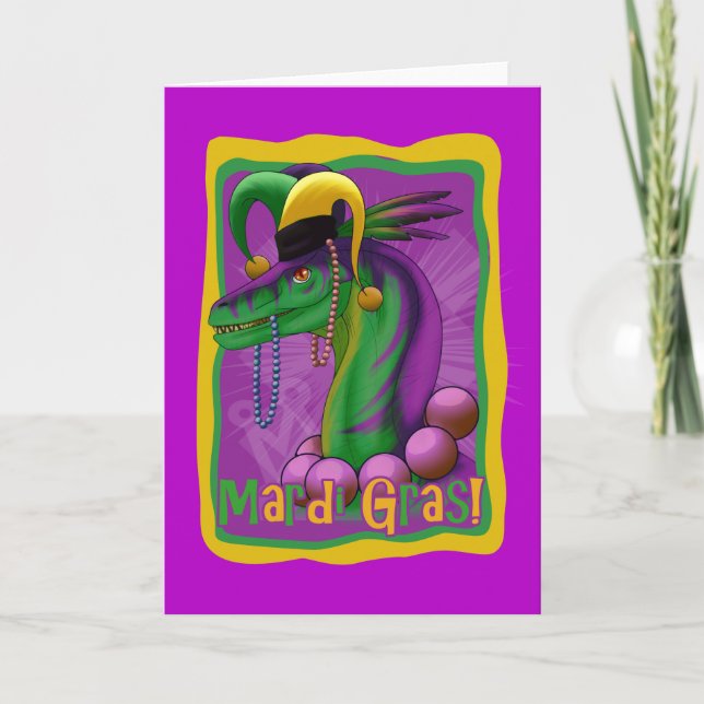 Tarjeta Dinosaurio Mardi Gras (Anverso)