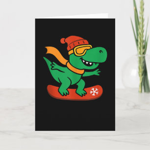 Tarjeta Dinosaurio montando en snowboard T-rex Snowboarder