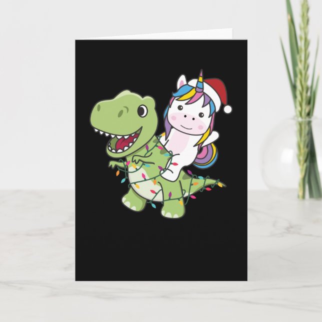 Tarjeta Dinosaurio Navidad Unicornio Invierno T-Rex Dino (Anverso)