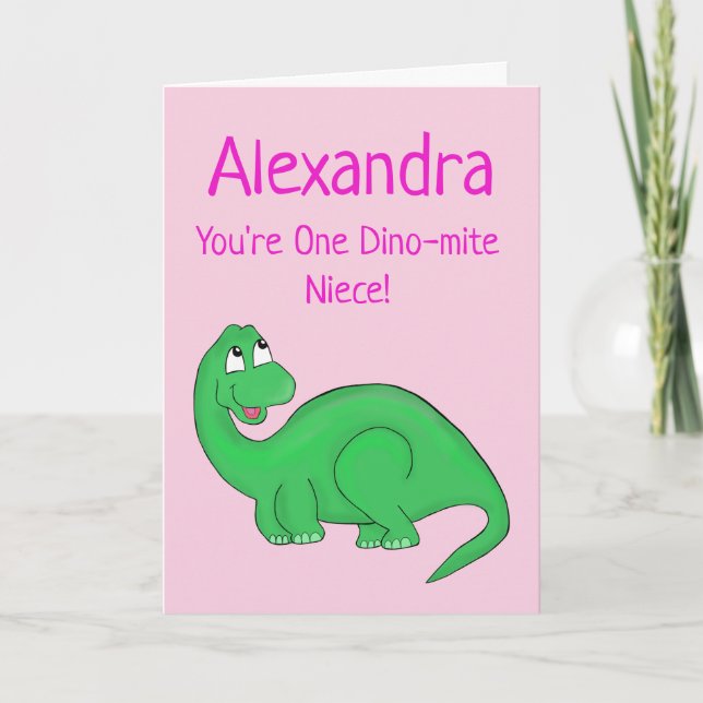 Tarjeta Dinosaurio Niece Pink Cute Cumpleaños (Anverso)