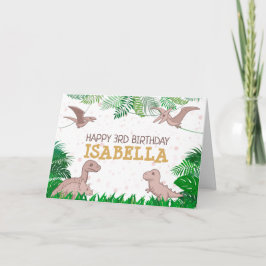 Tarjeta Dinosaurio Niño Dino Jurásico Trex Chica Rosa Cump