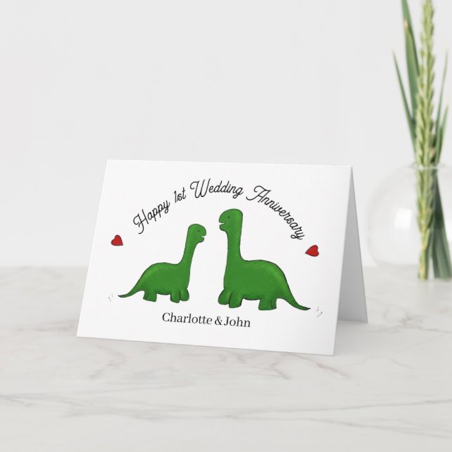 Tarjeta Dinosaurio Primer aniversario boda marido y mujer (Anverso)