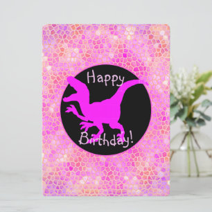 Tarjeta Dinosaurio Rosa Esconde Feliz Cumpleaños!
