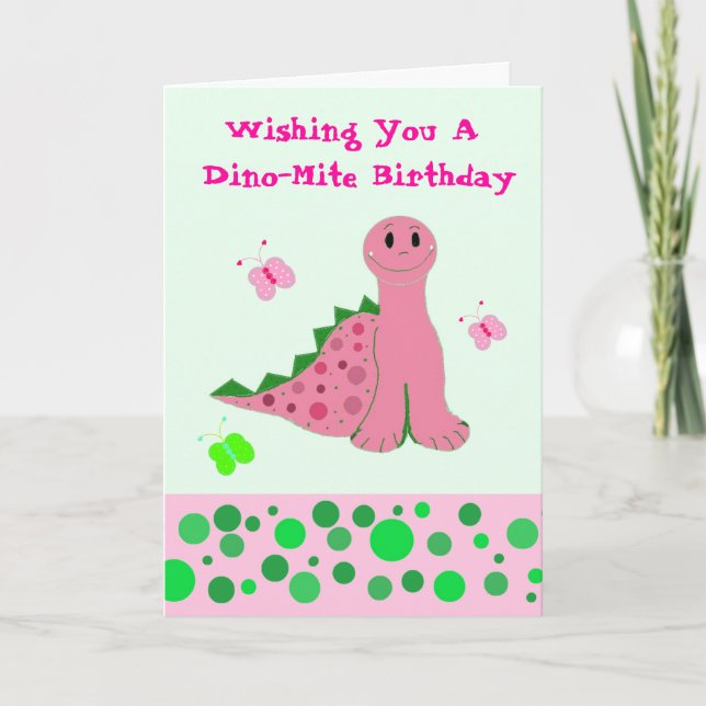 Tarjeta Dinosaurio Rosa Lindo (Anverso)