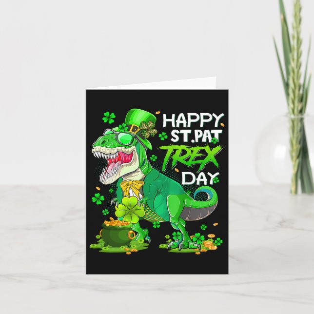 Tarjeta Dinosaurio St Patricks Day Happy St Pat Trex T Rex (Anverso)