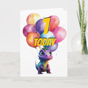 Tarjeta Dinosaurio t Rex 1ª PURPLE Birthday Balloons Card