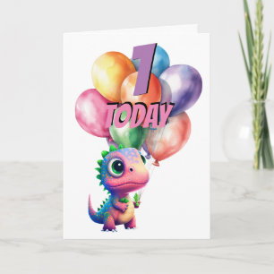 Tarjeta Dinosaurio t Rex 1 HOY PINK Birday Balloons Card