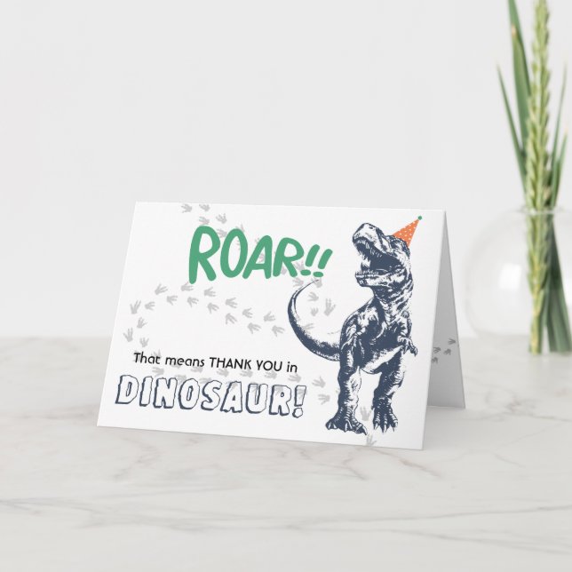 Tarjeta Dinosaurio T-Rex con Sombrero de Fiesta Cumpleaños (Anverso)