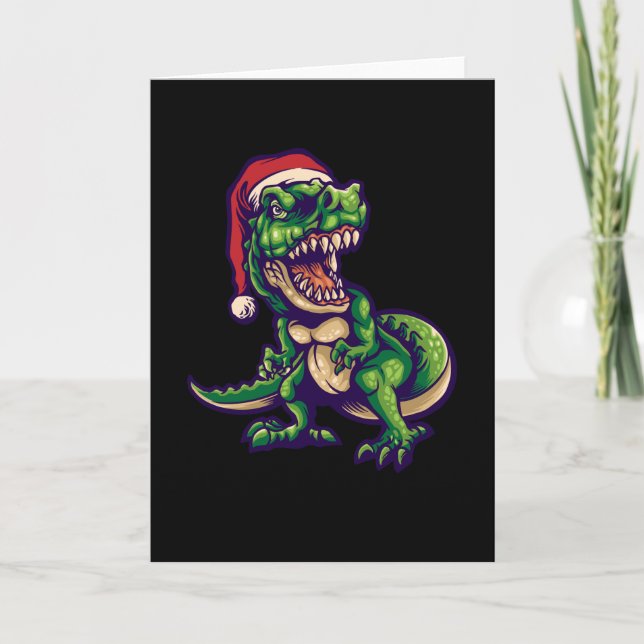 Tarjeta Dinosaurio T-rex de Navidad | Diseño de Dinosaurio (Anverso)
