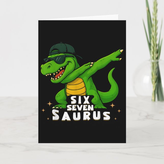 Tarjeta Dinosaurio T Rex Divertido 67 Números Seis Siete N (Anverso)