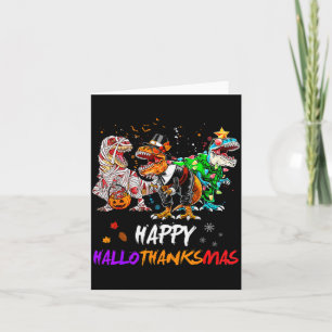 Tarjeta Dinosaurio T Rex Feliz Hallothanksmas Halloween Ni