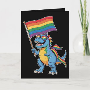 Tarjeta Dinosaurio T Rex Orgullo Gay LGBTQ Ally Rainbow Fl