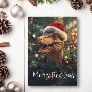Tarjeta Dinosaurio Tiranosaurio de Navidad