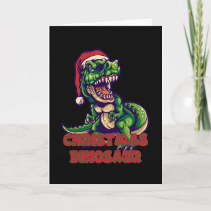 Tarjeta Dinosaurio verde de Navidad   Diseño de dinosaurio