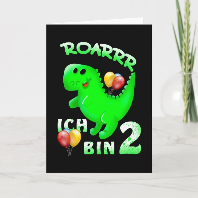 Tarjeta Dinosaurios de 2 cumpleaños para niños (Anverso)
