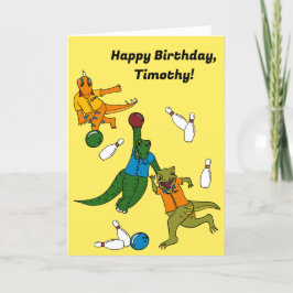 Tarjeta Dinosaurios de Bolos Dibujos Animados Jugadores de