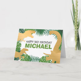 Tarjeta Dinosaurios Niños Oro Dino Jurásico Trex Boy Cumpl
