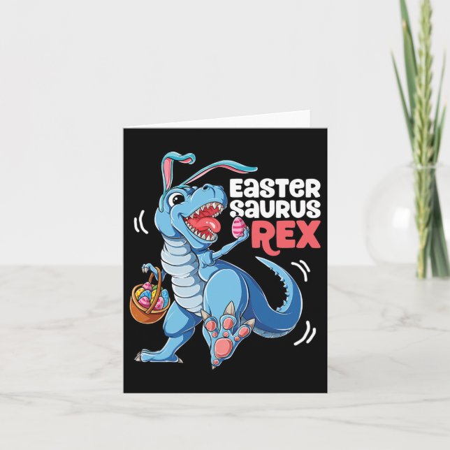Tarjeta Dinosaurios Pascua Saurus T Rex Niños Chicas Conej (Anverso)