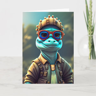 Tarjeta Dinosaurios sonrientes divertidos al aire libre