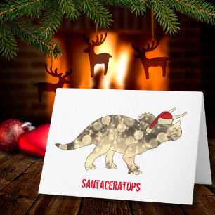 Tarjeta Dinosauro divertido de Navidad Santa Triceratops E