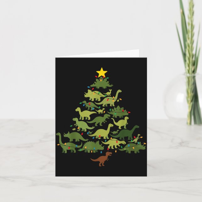Tarjeta Dinosaurs Christmas Tree Merry Dinomas Funny Famil (Anverso)
