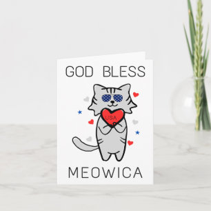 Tarjeta Dios bendiga a Meowica Funny Patriotic America Cat