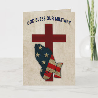 Tarjeta Dios bendiga a nuestro ejército, rezando manos/ban