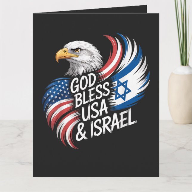 Tarjeta Dios bendiga USA Israel (Anverso)