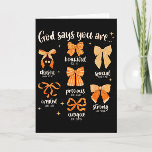 Tarjeta Dios dice que eres Biblia cristiana Coquette Bow T