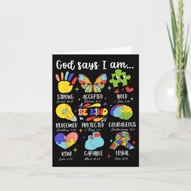 Tarjeta Dios dice que soy amable de ser autista, de ser mu (Anverso)