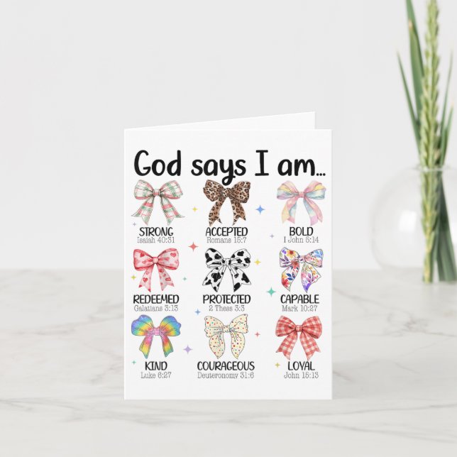 Tarjeta Dios dice que soy Coquette Bow religiosa cristiana (Anverso)