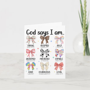 Tarjeta Dios dice que soy Coquette Bow religiosa cristiana