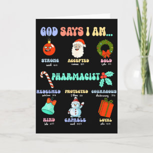 Tarjeta Dios dice que soy farmacéutico Navidad Técnico de
