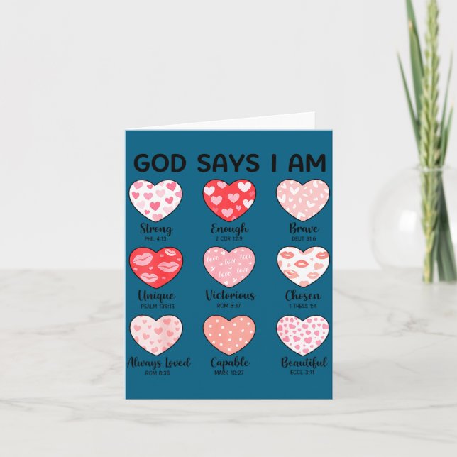 Tarjeta Dios dice que soy fe cristiana corazón San Valentí (Anverso)